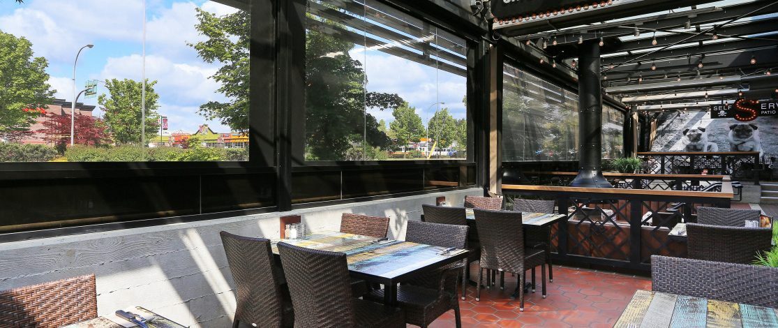Chic Restaurant with window shades to keep eaters cool.